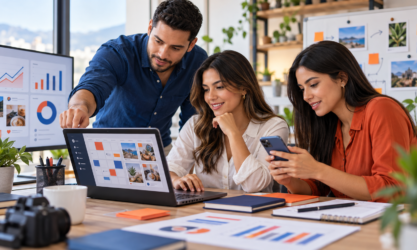 Equipo gestionando las redes sociales y campañas digitales de una empresa