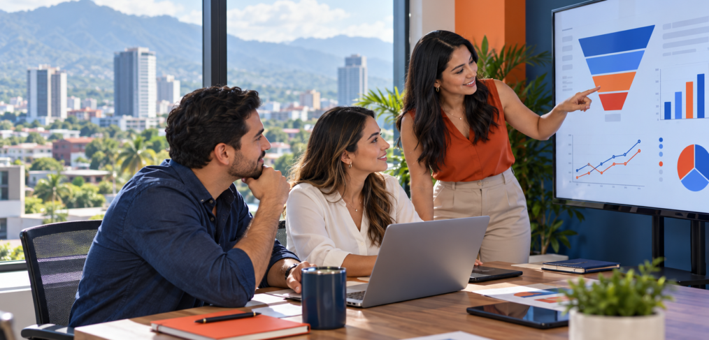 Equipo de agencia de publicidad en San Pedro Sula analizando una estrategia digital